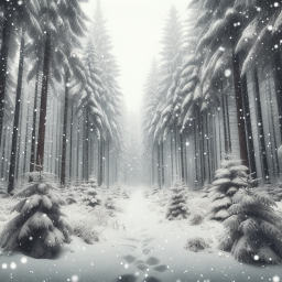 Serene Winter Wonderland: Snow-Covered Forest Trail with Fresh Footprints