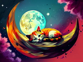 Whimsical Cat on a Crescent Moon: A Dreamy Cosmic Scene