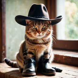 Cowboy Cat: A Charming Feline in Western Attire Poses Indoors