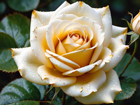 Close-Up of a Dew-Kissed Rose Bud in Soft Garden Light