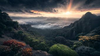 Sunset Over Rugged Mountains: A Dramatic Landscape of Nature's Beauty and Power