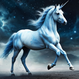 Majestic Blue Unicorn Galloping Under a Starry Sky