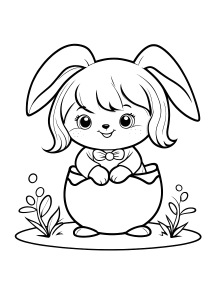 Whimsical Easter Bunny Nestled in a Floral Egg Illustration