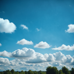 Serene Sunny Day by the Water with Blue Sky and Fluffy Clouds