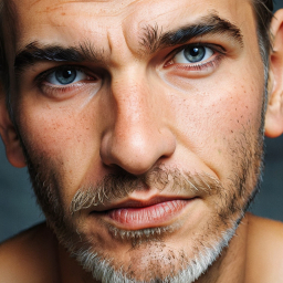 Close-Up Portrait of an Adult Male with Soft Ambient Lighting and Neutral Expression
