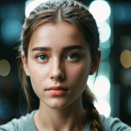 Elegant Portrait of a Young Woman in Soft, Warm Lighting