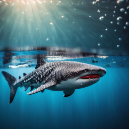 Majestic Whale Shark Gliding Through Sunlit Deep Blue Waters