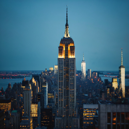 Nighttime Skyline: The Empire State Building Illuminated in Manhattan