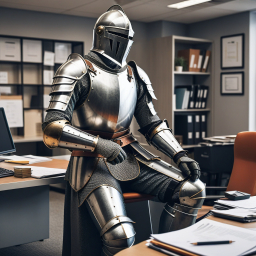 Medieval Knight Meets Modern Office: A Striking Contrast of Eras