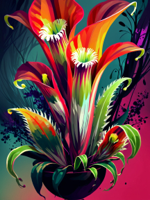 Vibrant Exotic Flowers: A Colorful Botanical Illustration with Intricate Patterns