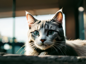 Majestic Maine Coon Cat Bathed in Warm Morning Light on a Windowsill