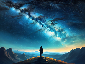 Solitary Observer: Contemplating the Cosmic Expanse from a Distant Hill