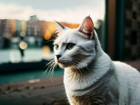Curious Cat Gazing Indoors with Sunlit Background