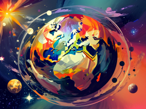 Earth Reimagined: A Vibrant Cosmic Vision with Fiery Moons and Saturn-like Rings