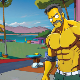 Homer Simpson Showing Off His Muscular Physique Poolside