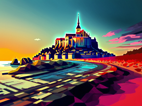 Vibrant Abstract Rendering of Mont Saint-Michel at Sunrise