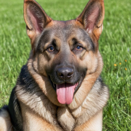 Alert German Shepherd Sitting on Grass in Daylight