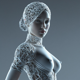 Futuristic Android Woman with Circuitry Grid Design and Realistic Human Features