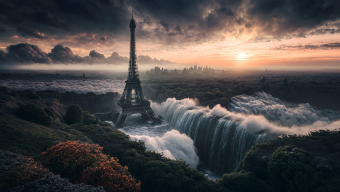 Futuristic Paris: A Surreal Fusion of Nature and Urban Majesty Amidst Storm