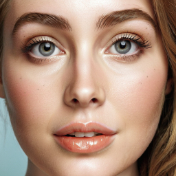 Close-Up Portrait of a Fair-Skinned Individual with Subtle Makeup and Soft Features