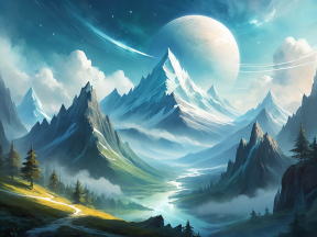 Celestial Harmony: A Surreal Fusion of Mountain Majesty and Otherworldly Skies