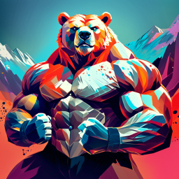 Sunset Strength: The Muscular Bear Bodybuilder in a Vibrant Mountain Landscape