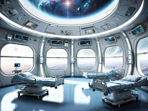 Futuristic Space Station Med Bay with Panoramic Views of Outer Space