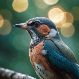 Vibrant Blue and Orange Passerine Perched Amidst Lush Greenery