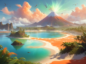 Fiery Volcano Eruption Amidst Tropical Paradise