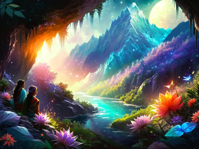 Enchanted Twilight: A Serene Fantasy Landscape by the Mystic Waters