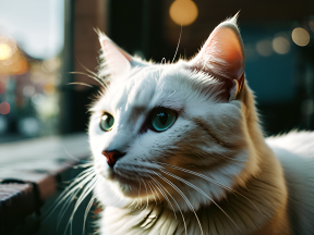 Captivating Green-Eyed Cat in Soft Focus: A Serene Portrait