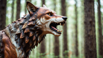Majestic Wolf Howling Amidst a Forest Backdrop