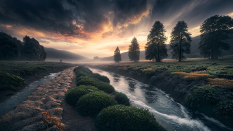 Tranquil River at Dawn: A Serene Wilderness Landscape