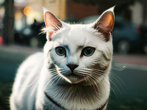 Curious Cat in the Urban Spotlight: A Captivating Outdoor Portrait