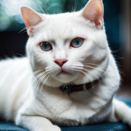 Blue-Eyed Pale-Coated Cat Wearing Collar in a Calm Pose
