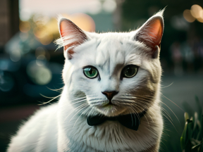 Dapper Cat with Piercing Gaze in Urban Nightscape