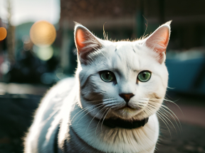 Striking Close-Up of a Cat with Unique Two-Tone Coat and Intense Gaze