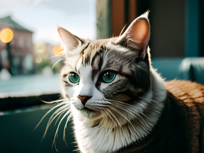 Calm Cat with Striking Green Eyes Gazing Indoors