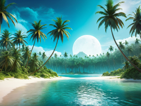 Moonlit Serenity: A Tranquil Tropical Beachscape at Dawn