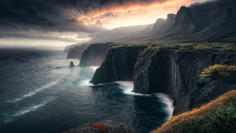 Wild Coastal Cliffs Under Moody Skies: A Dramatic Seascape