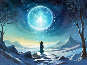 Contemplation Beneath the Enchanted Moon: A Surreal Journey Across a Starry Frozen Realm