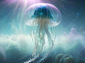 Ethereal Jellyfish Floating Through a Starry Oceanscape