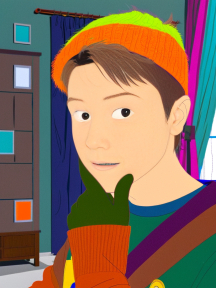 Contemplative Young Boy in Cozy Sweater: A Digital Illustration in a Homey Setting