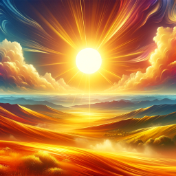 Fiery Dawn: A Surreal Digital Landscape of Autumn Hills and Flowing Skies