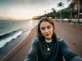 Sunset Selfie on a Tropical Beach: Capturing Twilight Serenity