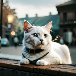 Calm Colorpoint Cat Perched on Urban Brick Wall at Dusk