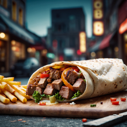 Delicious Grilled Chicken Wrap with Fresh Vegetables in a Vibrant Urban Setting