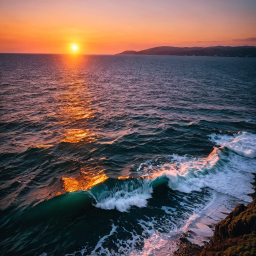 Serene Ocean Sunset: Tranquil Waves and Vibrant Horizon Glow