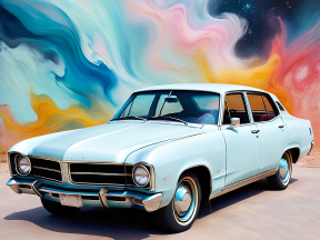 Classic Muscle Car Meets Abstract Art: A Dynamic Fusion of Power and Color