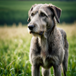 Attentive Dog Standing in a Sunny Open Grass Field